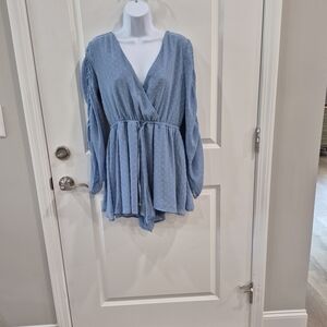Altar'd State Blue Wrap Blouse with Long Sleeves
